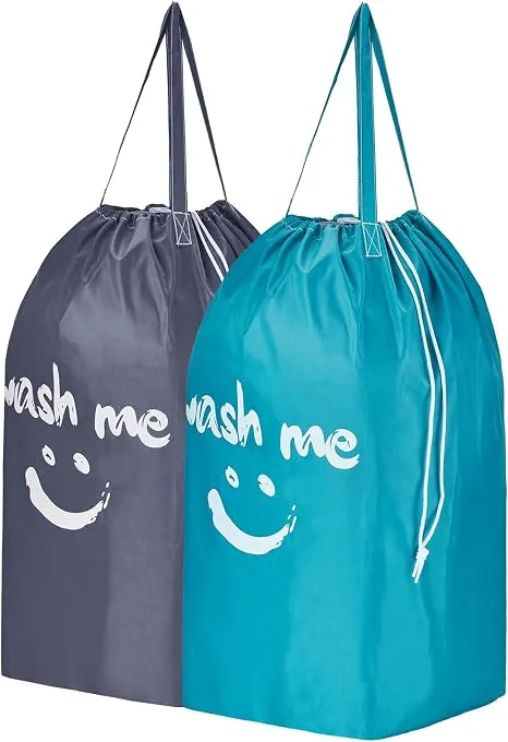 HOMEST 2 Pack Wash Me Travel Laundry Bag with Handles, Square Base, Light Blue & Grey
