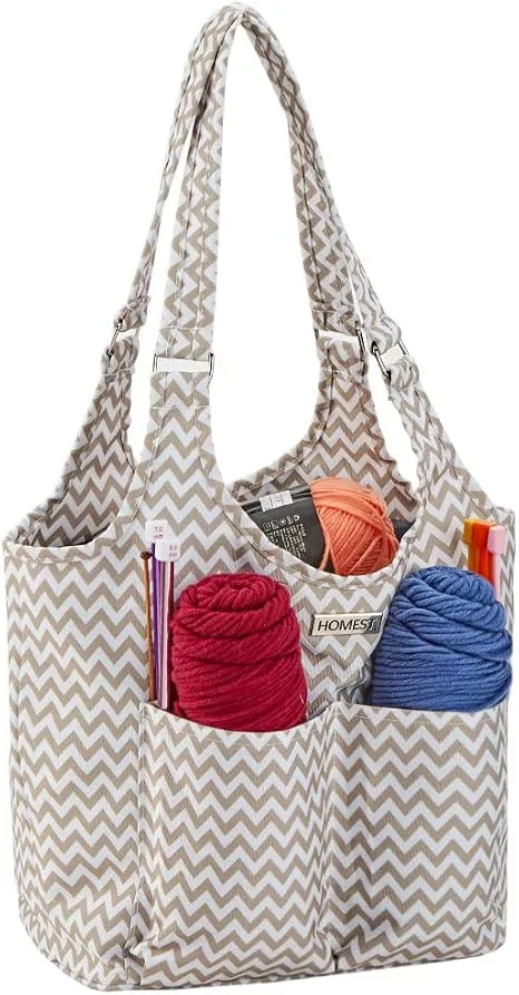 HOMEST Small Yarn Storage Tote with 4 Outer Pockets, Ripple