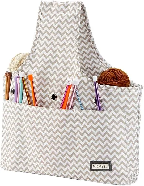 HOMEST Knitting Tote Bag, Travel Wrist Bag with 3 Grommets, Ripple