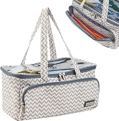 HOMEST Yarn Storage Bag with Clear Top, Portable Knitting Tote, Ripple
