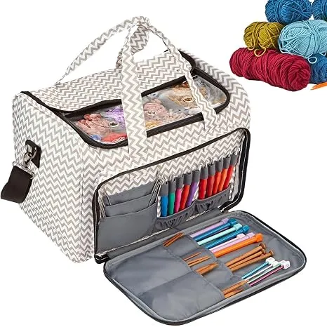 HOMEST Yarn Storage Bag with Removable Inner Dividers, Clear Top, Ripple