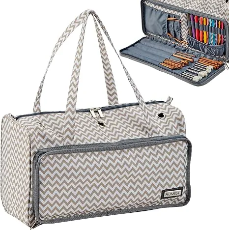 HOMEST Portable Knitting Tote Bag with 3 Oversized Grommets, Ripple