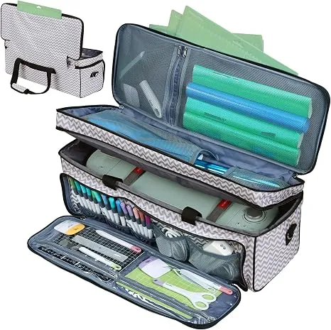 HOMEST Double Layer Carrying Case with Mat Pocket for Cricut Maker 4 & Explore 4, Ripple