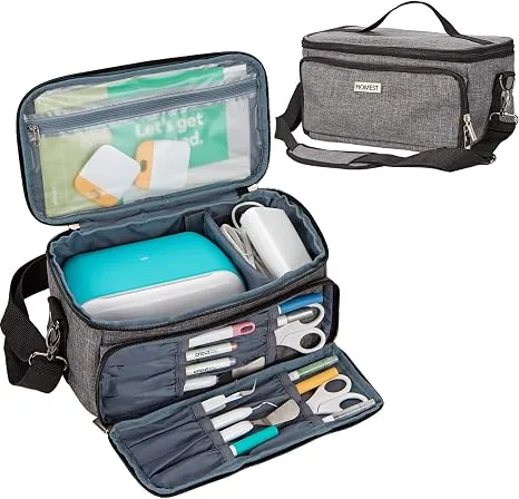 HOMEST Carrying Case for Cricut Joy, Lightweight Travel Tote with Tool Pockets, Grey