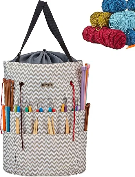 HOMEST XL Yarn Storage Tote, Tangle Free with 6 Oversized Grommets, Ripple